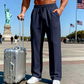 👖Herenbroek met elastische tailleband en trekkoord, recht model