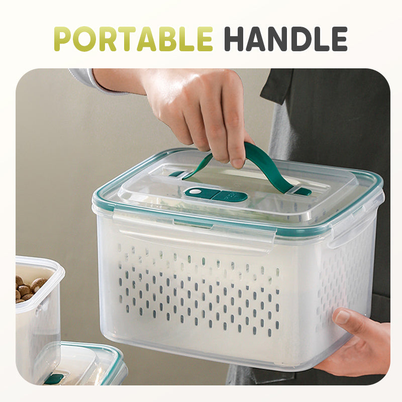 🥗 50% OFF NOW!🧊 2 in 1 Draining Fresh-Keep Food Container – Airtight & Microwave Safe – Fridge Essential 🔒