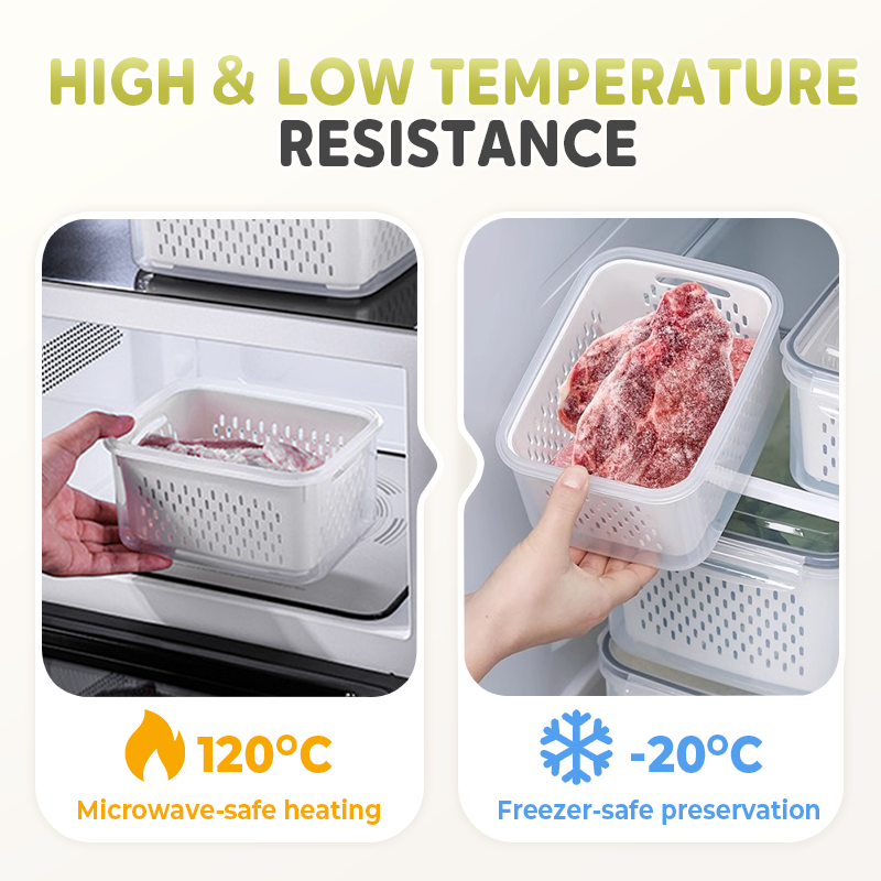 🥗 50% OFF NOW!🧊 2 in 1 Draining Fresh-Keep Food Container – Airtight & Microwave Safe – Fridge Essential 🔒