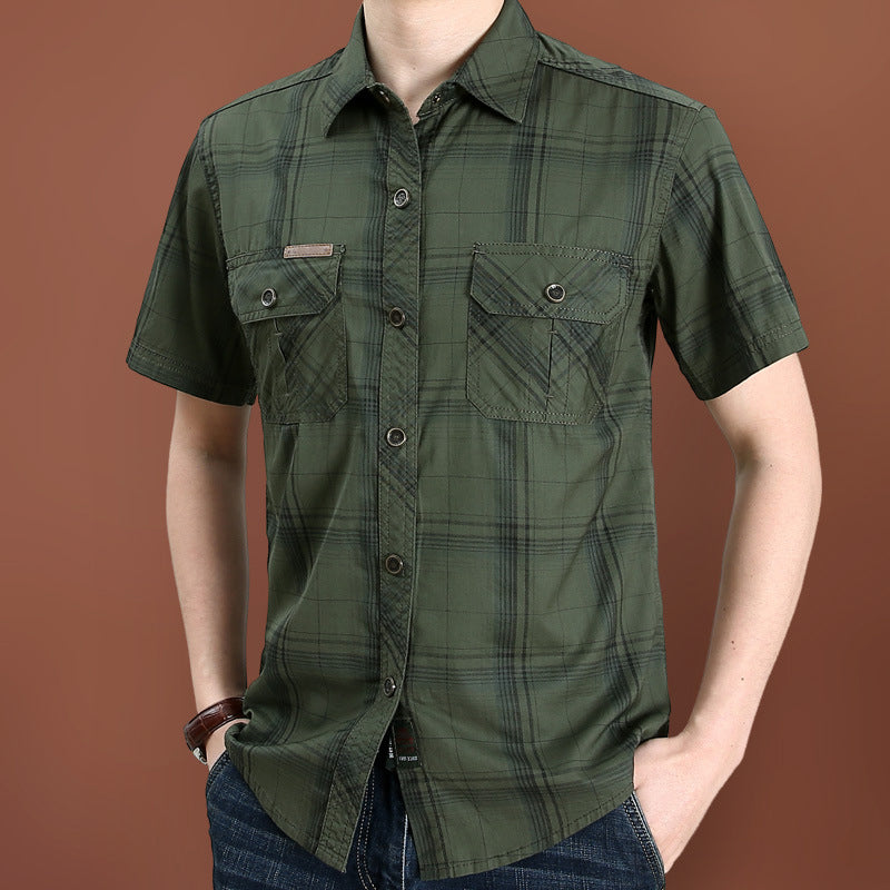 👔 TIJDELIJK 50% KORTING! 🍂 Heren Casual Geruit Korte Mouw Overhemd – Klassiek Patroon, Relaxte Pasvorm, Ademend Comfort ✨