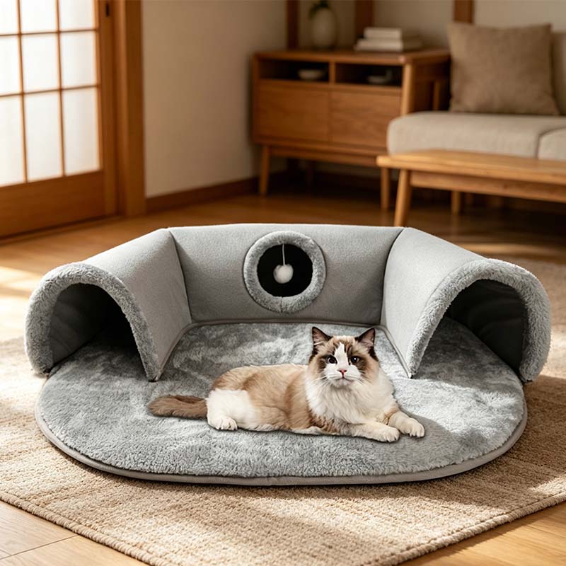 Pluche 2-in-1 katten tunnelbed