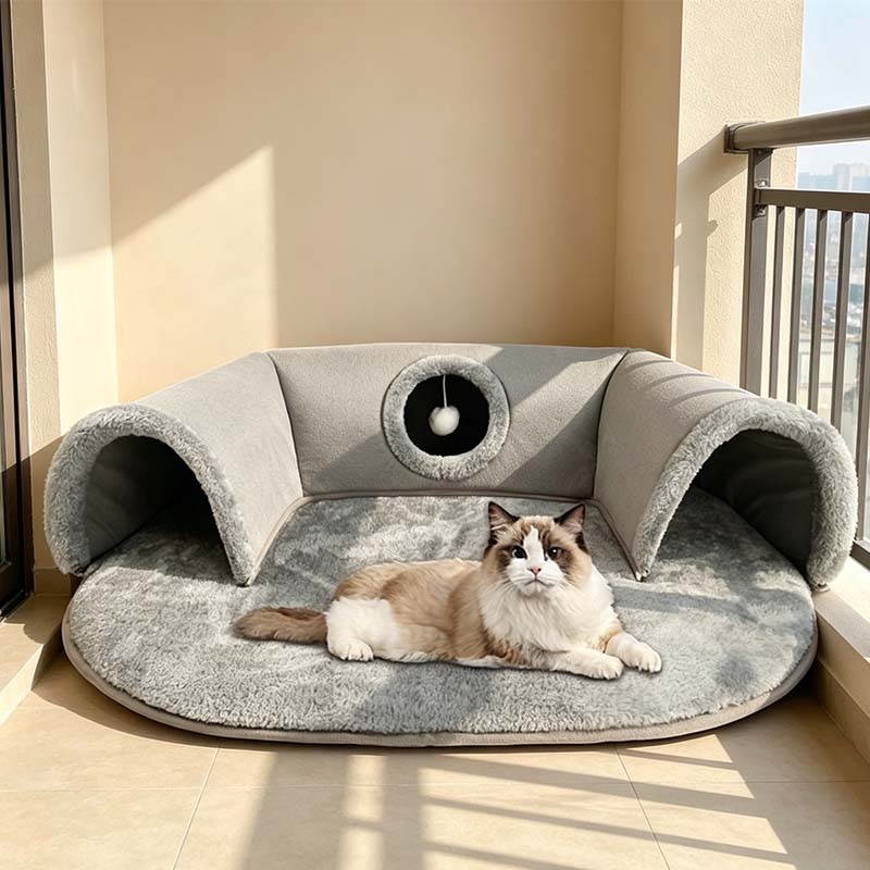 Pluche 2-in-1 katten tunnelbed