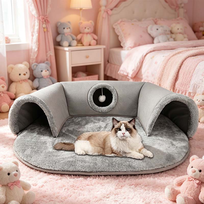 Pluche 2-in-1 katten tunnelbed