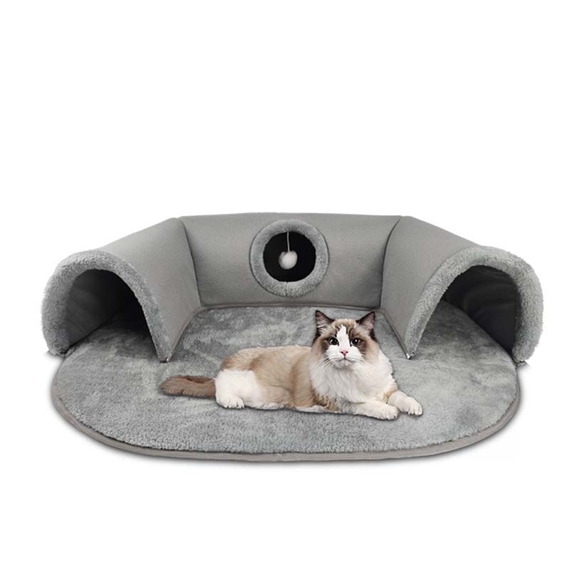 🐱 50% KORTING! 🛏️ Pluche 2-in-1 kattentunnelbed – Opvouwbaar, krasbestendig & knus – Combineert een schuilplaats met een zacht slaapmatje – perfect om te spelen, uit te rusten en een dutje te doen 🐾