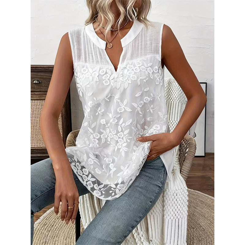 👗🌸💖 Chique mouwloze blouse met bloemenprint en kant voor dames ✨👩