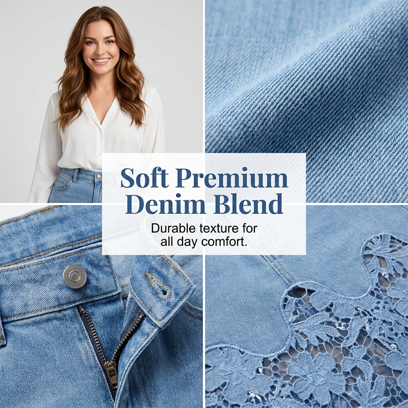Bodycon-rok van denim voor dames met kanten rand