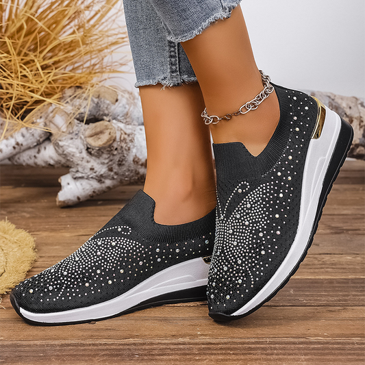 Slip-on sneakers voor dames met strass-steentjes en een vlindermotief