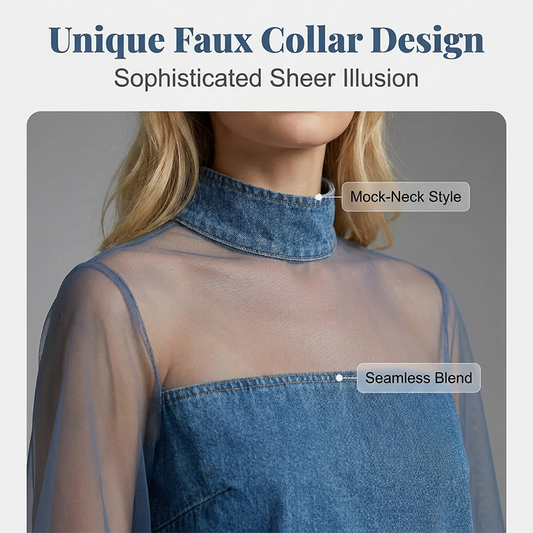 👗  Lantern Sleeve Faux Collar Denim Rok – femininer Look met Fake-kraag, brede armjes & figurschmeichelndem Denim-Schnitt