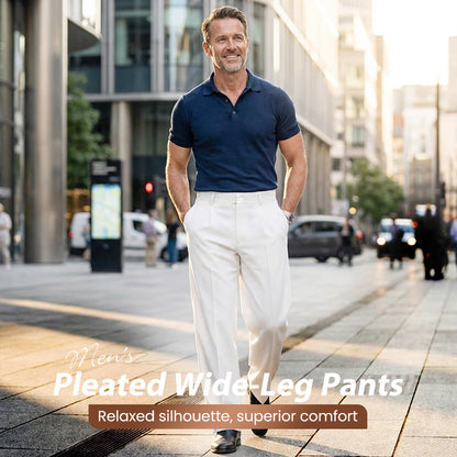 Heren casual geplooide wijde broek