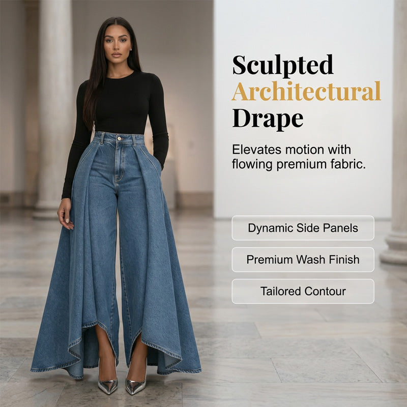 🔥Superaanbieding: 50% KORTING🔥Damesjeans met hoge taille, wijde pijpen en een asymmetrische zoom