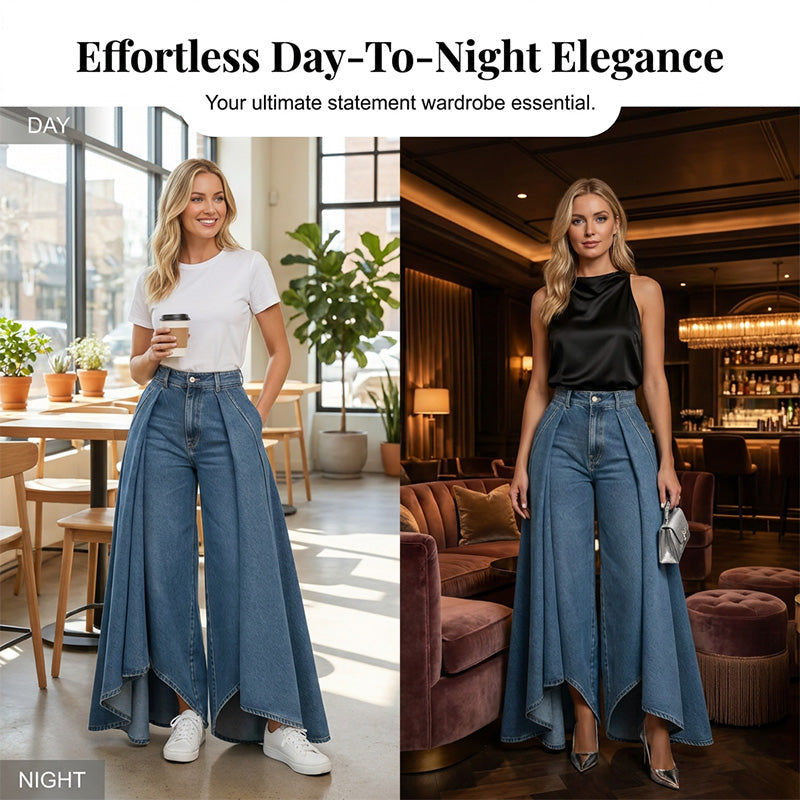 🔥Superaanbieding: 50% KORTING🔥Damesjeans met hoge taille, wijde pijpen en een asymmetrische zoom