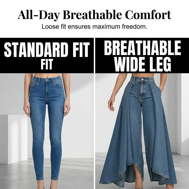 🔥Superaanbieding: 50% KORTING🔥Damesjeans met hoge taille, wijde pijpen en een asymmetrische zoom