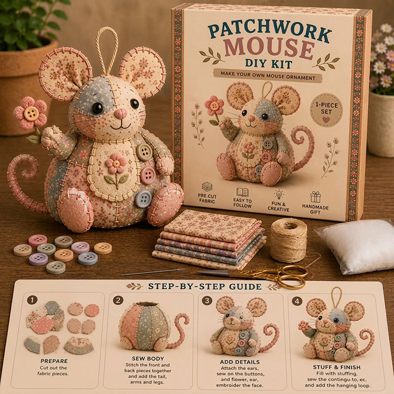 🐭❤️ 50% KORTING! Stop met scrollen en naai je eigen schattige muis! Deze complete set geeft je alles – stof, vulling, naald – en voor je het weet hou je een zelfgemaakt vriendje in je handen!