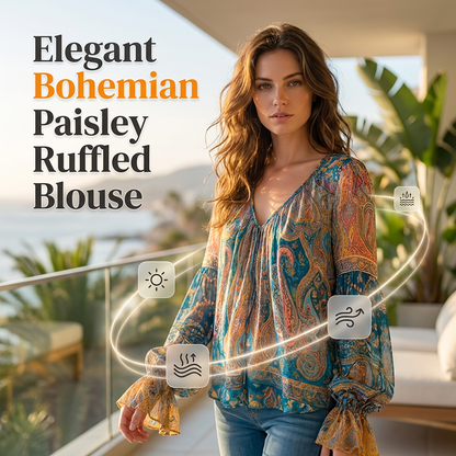 ⏳ Laatste nieuws – 50% korting loopt af! Elegante blouse met ruches, in bohemienstijl en met kasjmierpatroon