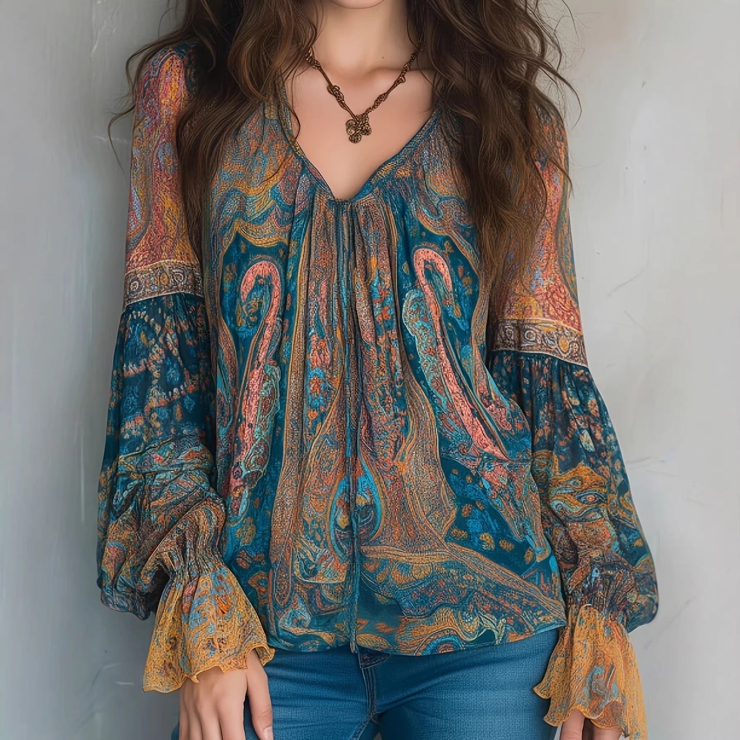 ⏳ Laatste nieuws – 50% korting loopt af! Elegante blouse met ruches, in bohemienstijl en met kasjmierpatroon
