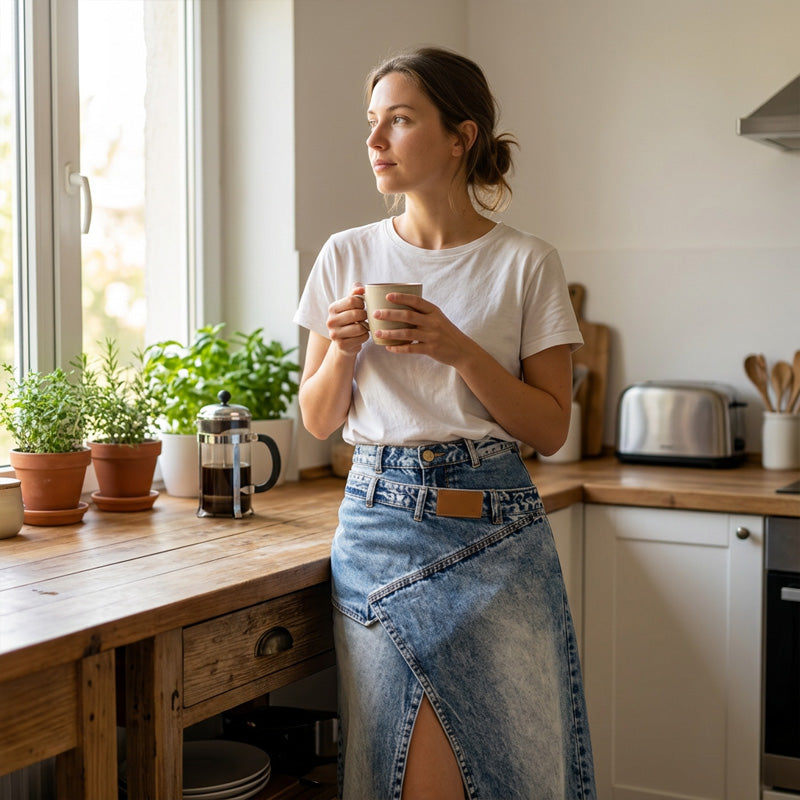 Denim maxi-rok met gelaagde taille voor dames
