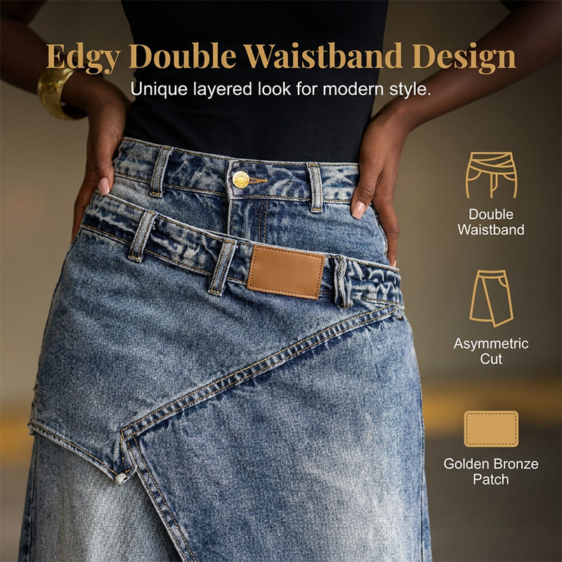 Denim maxi-rok met gelaagde taille voor dames