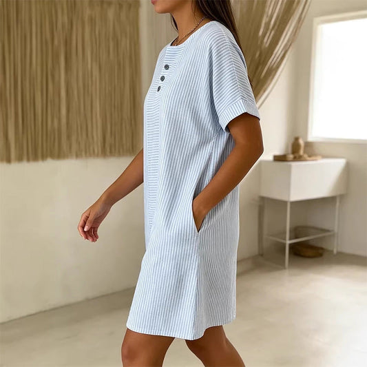 Casual gestreepte T-shirtjurk met korte mouwen voor dames