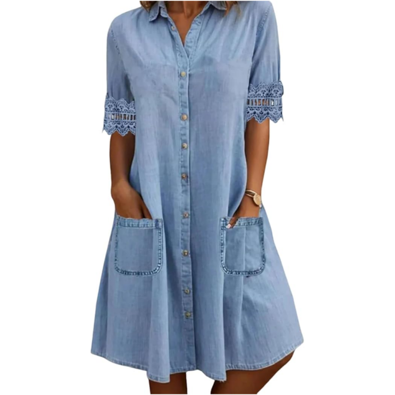 💙💥 50% KORTING! Losvallende denim jurk, ademend met ruime zakken
