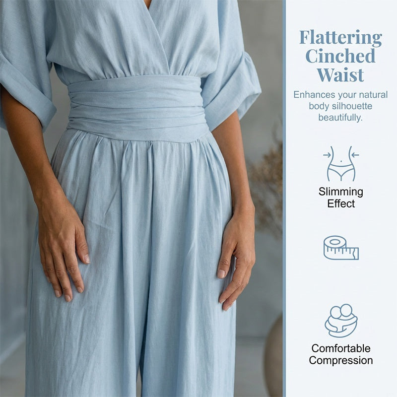 Jumpsuit met V-hals, hoge taille en wijde pijpen voor dames
