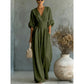 Jumpsuit met V-hals, hoge taille en wijde pijpen voor dames