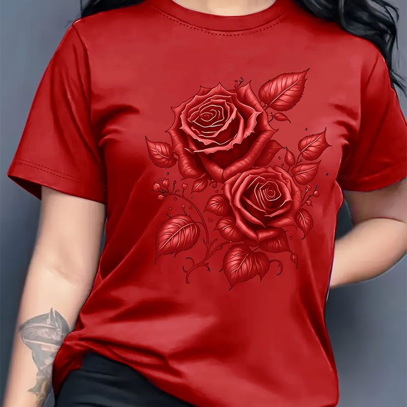 Elegant T-shirt met rozenprint voor dames