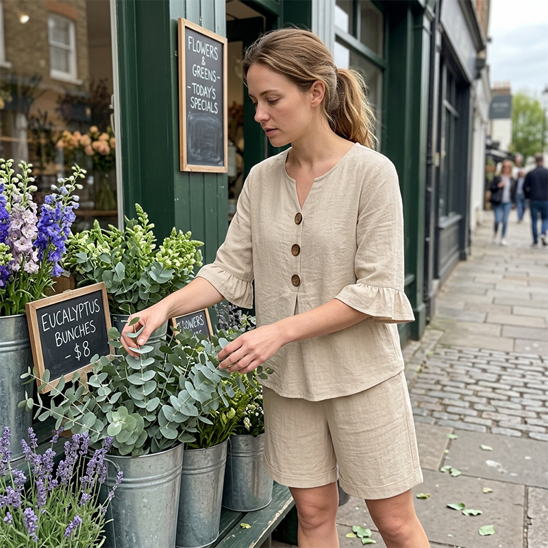Casual katoenen tweedelige outfit voor dames
