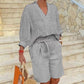 Casual set voor dames met V-hals top en korte broek