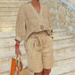 Casual set voor dames met V-hals top en korte broek