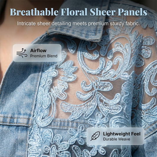 🎉50% korting voor een beperkte tijd🛒Luchtig damesjack van denim met bloemenprint en patchwork van kant