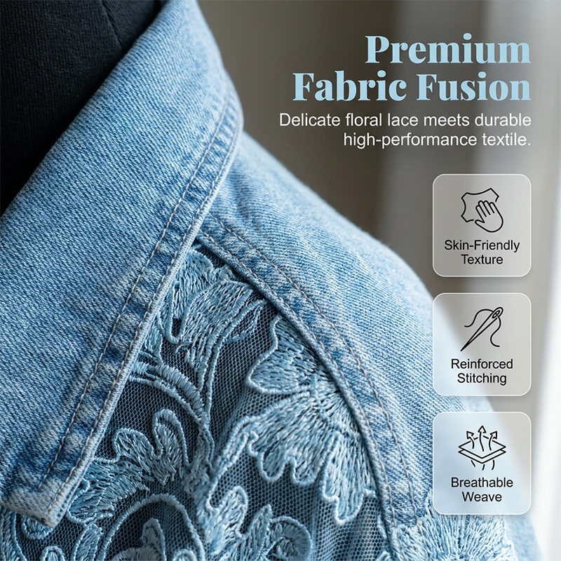 🎉50% korting voor een beperkte tijd🛒Luchtig damesjack van denim met bloemenprint en patchwork van kant