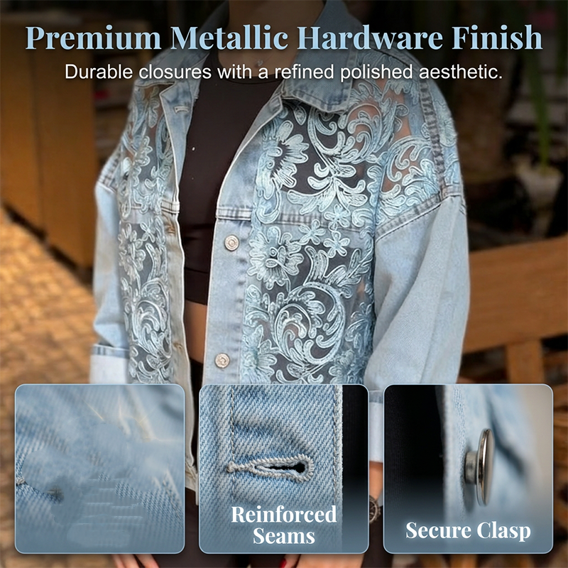 🎉50% korting voor een beperkte tijd🛒Luchtig damesjack van denim met bloemenprint en patchwork van kant
