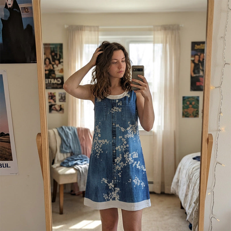 Tweedelige jurk met denimprint voor dames