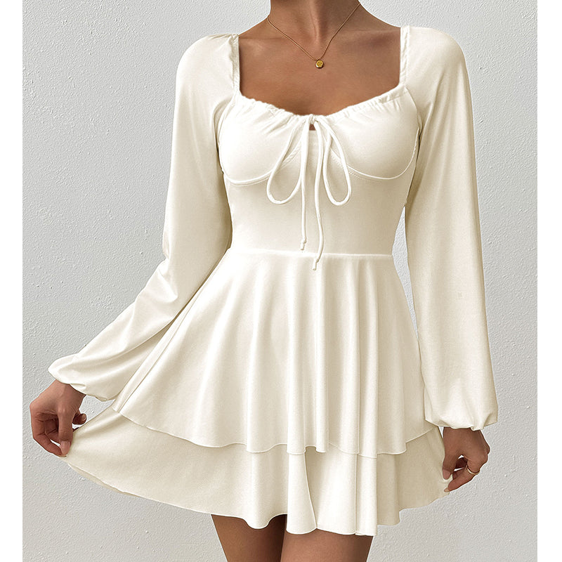 👗 50% OFF NOW! 🎀 Women's Sweetheart Neckline Skort Dress – Tiered Ruffles & Open Back – Playful & Elegant 🥂
