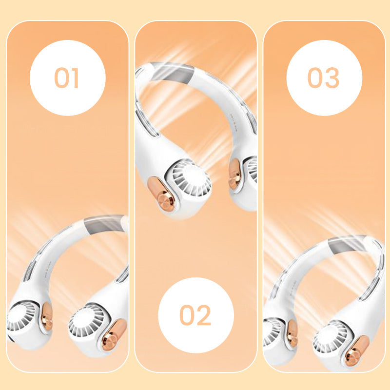 🌀 TIJDELIJKE AANBIEDING: 50% KORTING! 💥 360° draaibare nekventilator – ultrastil, 3 snelheden, handsfree, lange batterijduur ✨