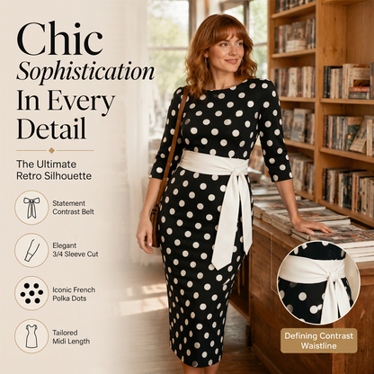 👗🌸 Elegante retro jurk met stippen – tijdloos, vrouwelijk en veelzijdig – perfect voor dagelijks gebruik, op kantoor en speciale gelegenheden.