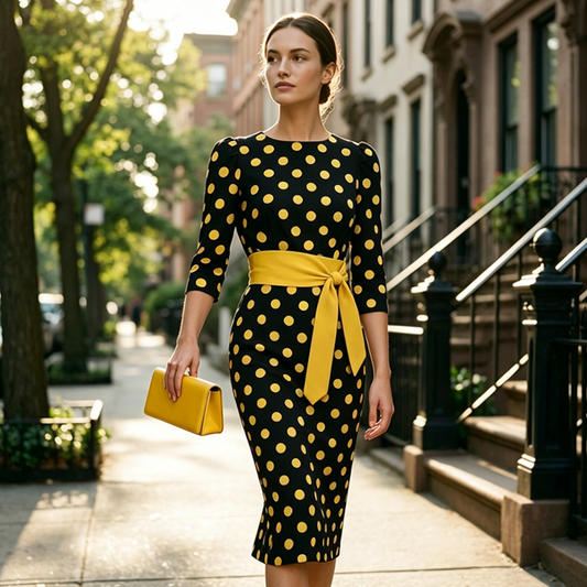 👗🌸 Elegante retro jurk met stippen – tijdloos, vrouwelijk en veelzijdig – perfect voor dagelijks gebruik, op kantoor en speciale gelegenheden.