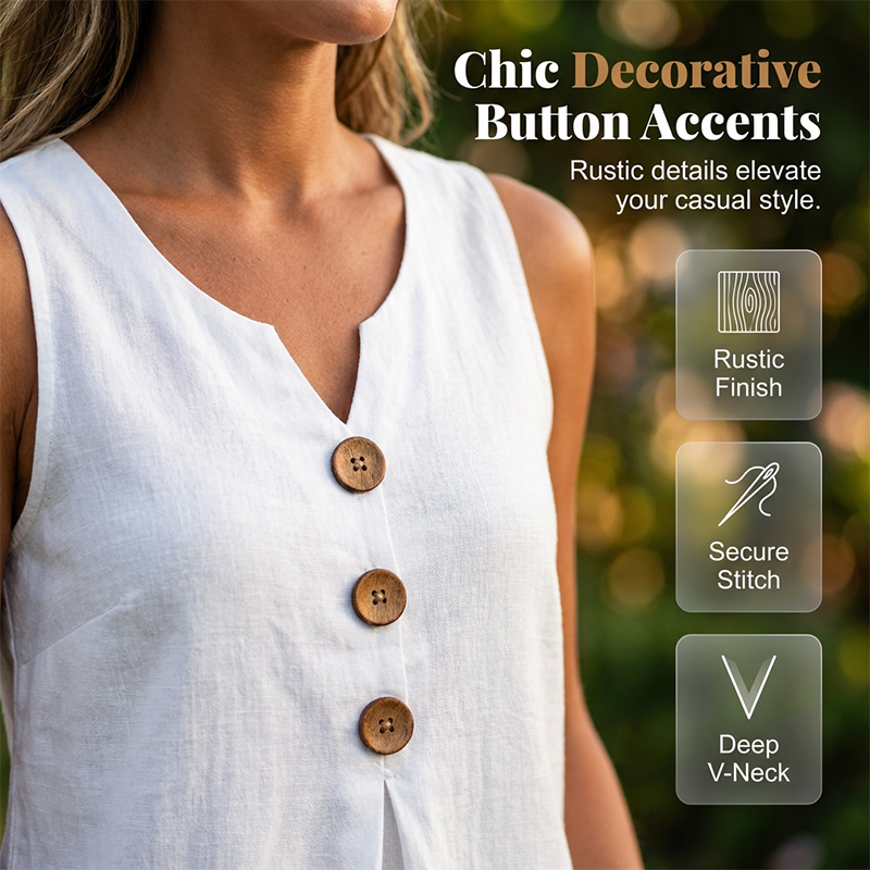🔥 Tijdelijke aanbieding – mouwloze V-hals top met geplooid design 💃 licht, ademend en flatterend ✨