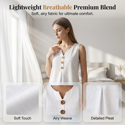 🔥 Tijdelijke aanbieding – mouwloze V-hals top met geplooid design 💃 licht, ademend en flatterend ✨
