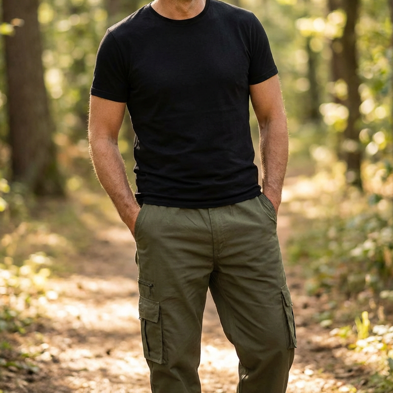 👖🧵 Cargo-broek voor heren met meerdere zakken en een relaxte pasvorm – Duurzaam en ademend – Perfect voor op het werk, tijdens het wandelen of voor dagelijks gebruik – Praktisch en comfortabel 🌿✨