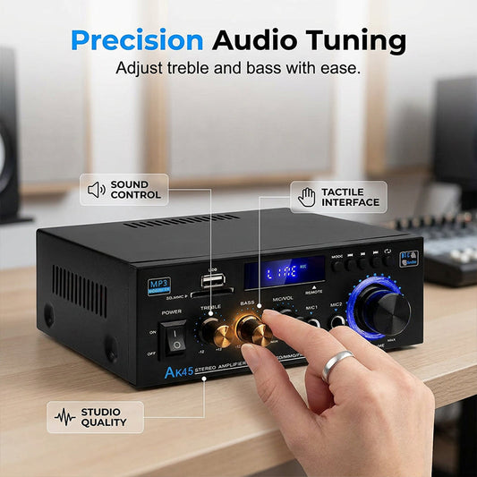 🔊 Digitale Stereo-Versterker met Bluetooth & USB – 2-kanaals, compact & krachtig, ideaal voor thuisbioscoop, muziek & karaoke 🎵