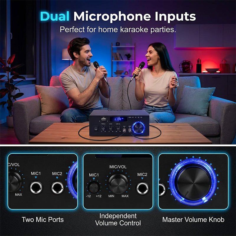 🔊 Digitale Stereo-Versterker met Bluetooth & USB – 2-kanaals, compact & krachtig, ideaal voor thuisbioscoop, muziek & karaoke 🎵