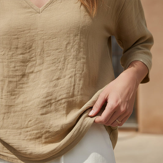 Casual damesblouse met V-hals en driekwartmouwen