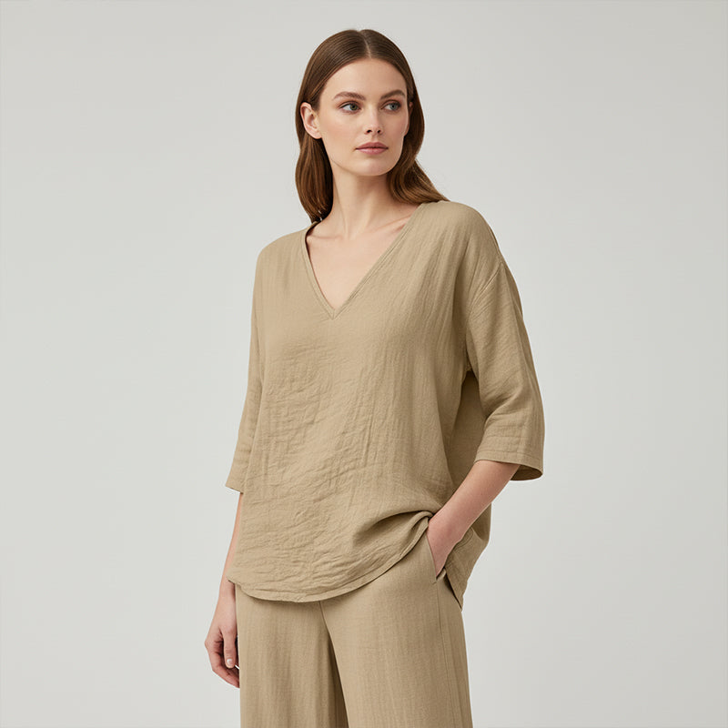 Casual damesblouse met V-hals en driekwartmouwen