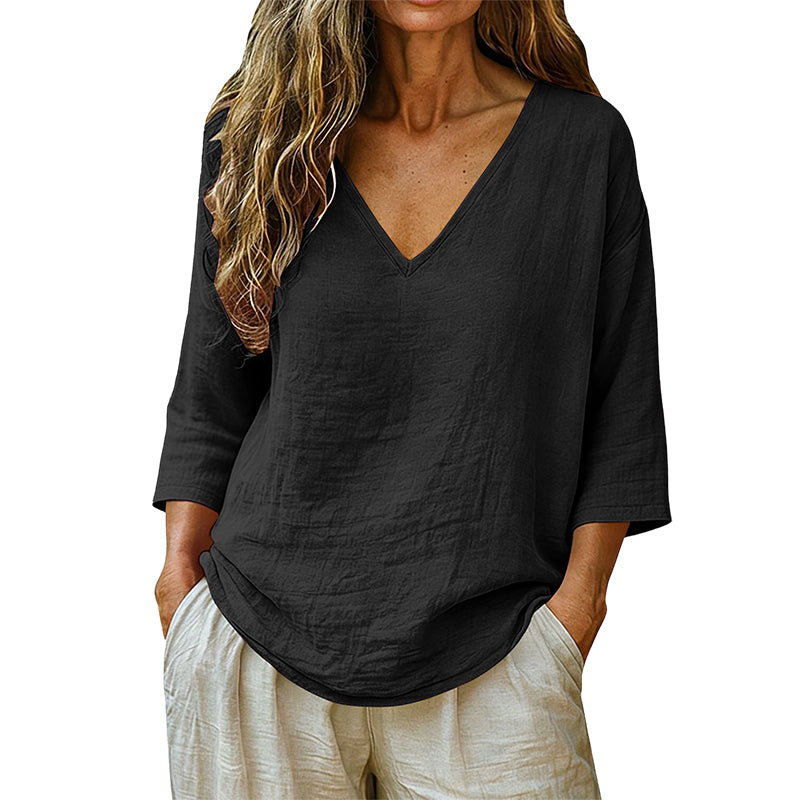 Casual damesblouse met V-hals en driekwartmouwen