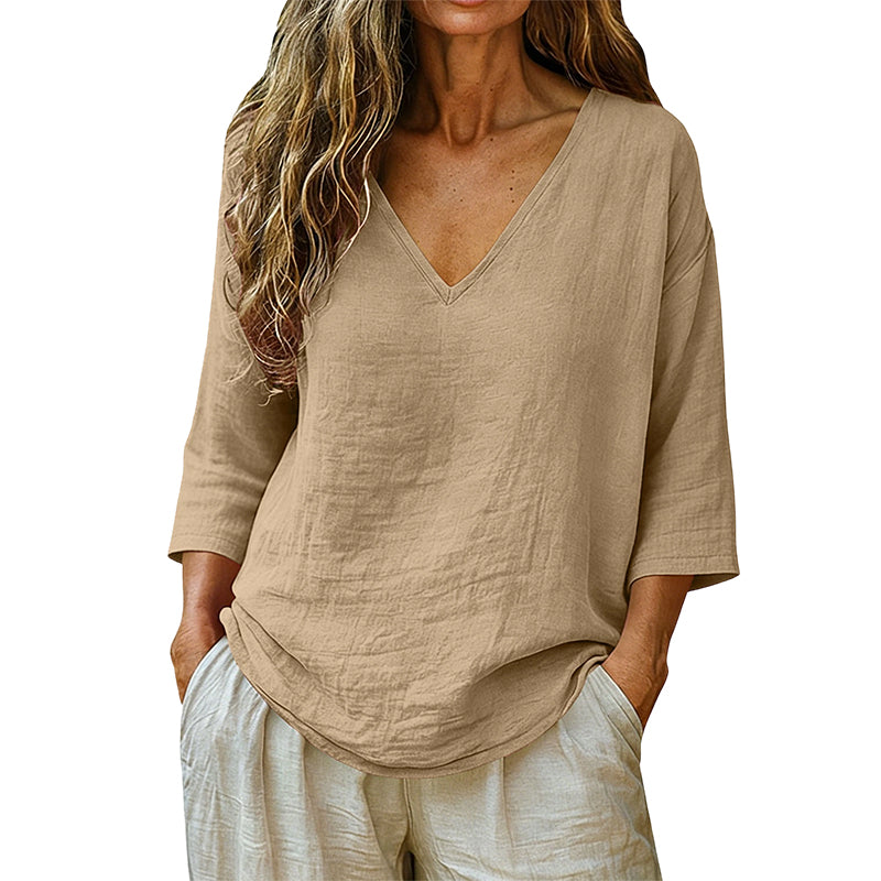 Casual damesblouse met V-hals en driekwartmouwen