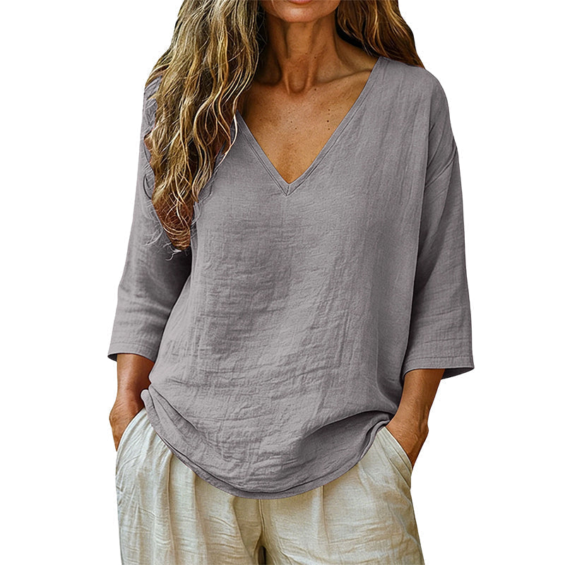 Casual damesblouse met V-hals en driekwartmouwen
