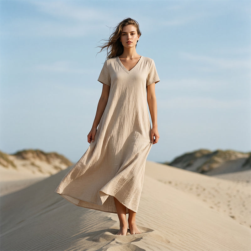 🔥 50% KORTING! 👗 Linnenmix Maxi Jurk – Ademend, kreukvrij & elegant voor warme dagen ✨