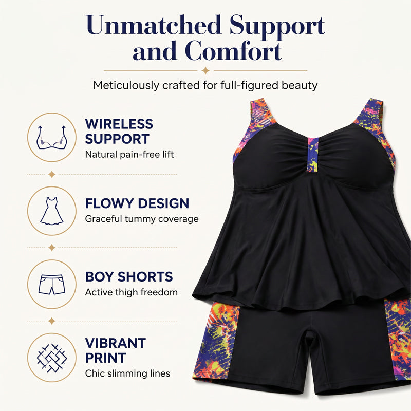🔥Zomeruitverkoop: 50% KORTING!🌊Wees de prachtige godin bij het zwembad en op het strand!🏊🏻‍♀️Luchtige tankini-top en zwemshort voor dames