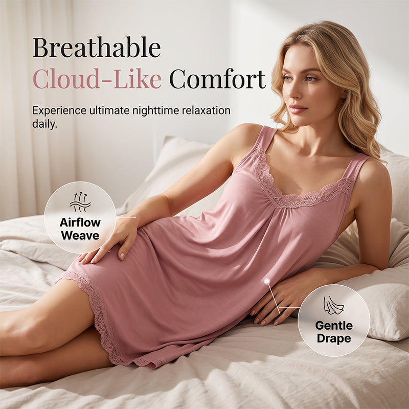 Dames Kanten V-Hals Nachthemd Losse Modal Slip Nachtkleding